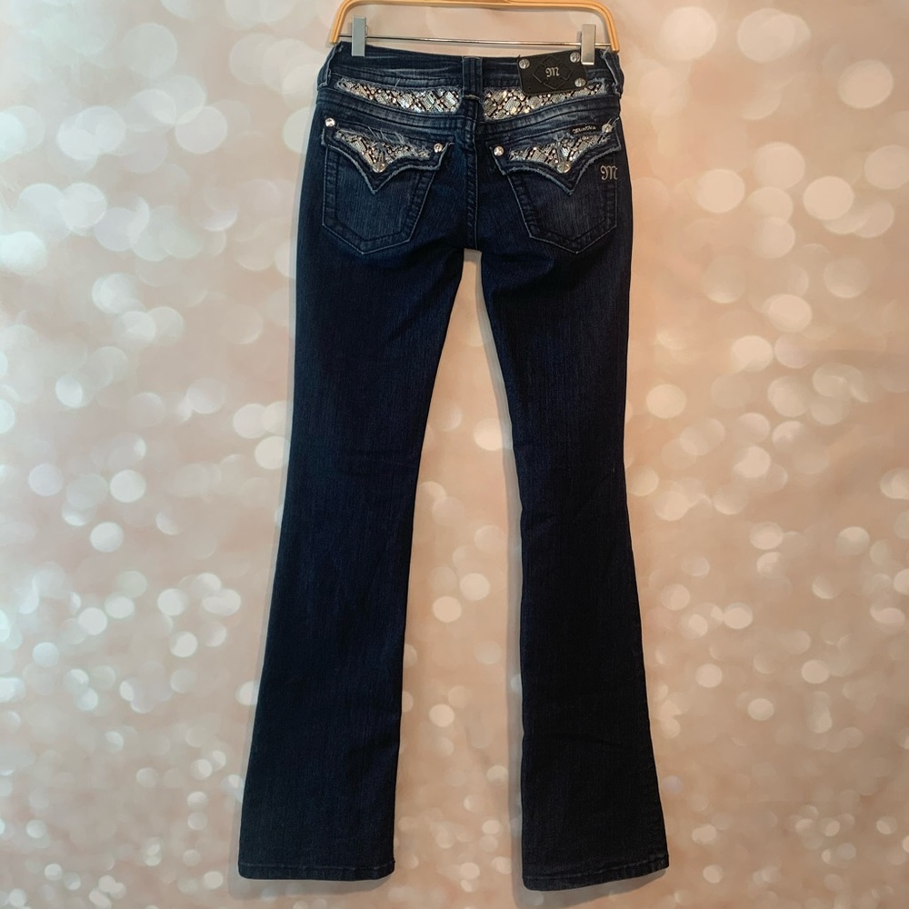 Miss Me Dark Wash Sequin Detail Straight Leg Jeans